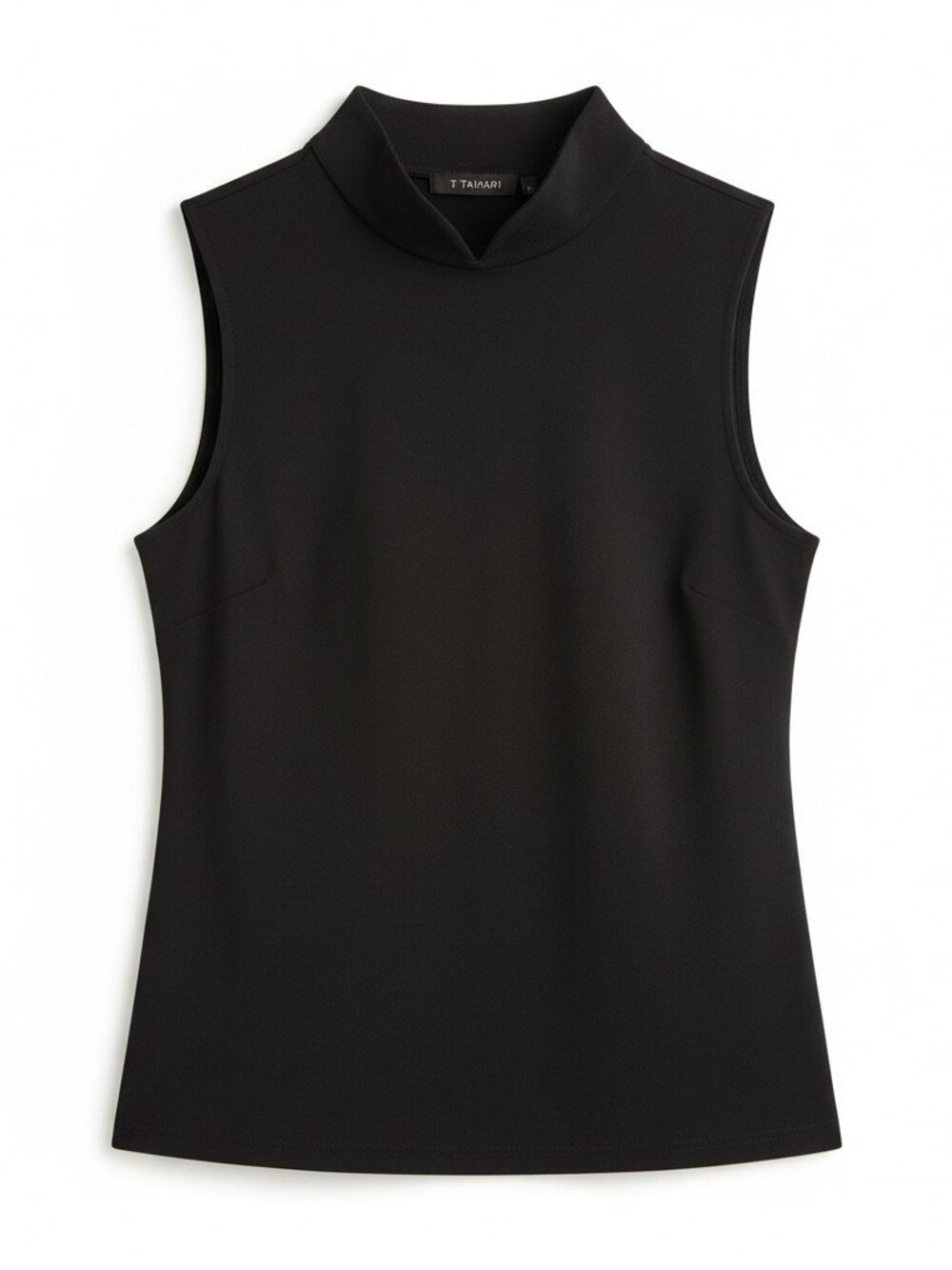 Anne Klein Solid Black Mock Neck Knit Top Short Sleeve Professional Shell M